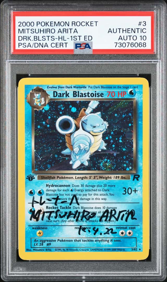 2000 POKEMON ROCKET DARK BLASTOISE-HOLO-1ST ED M. ARITA PSA AUTH AUTO 10 *SWIRL*