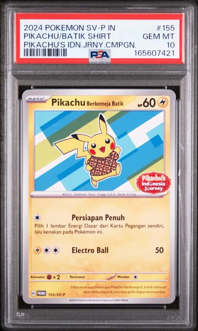 2024 POKEMON INDONESIAN SV-P PROMO #155 PIKACHU IN BATIK SHIRT PSA 10
