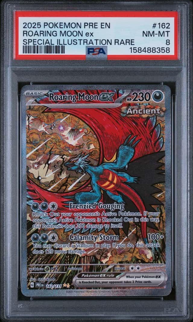2025 Pokemon Prismatic Roaring Moon ex Special Illustration Rare #162/131 PSA 8