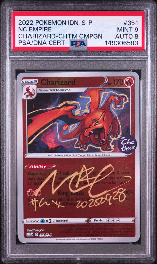 Nc Empire Signed 2022 Pokemon IND S-P Charizard #351 PSA/DNA PSA 9 AUTO 8