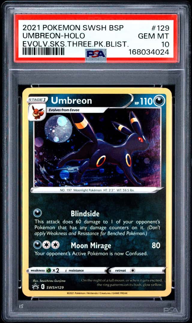 UMBREON PSA 10 💎 2021 POKEMON SWSH129 HOLO PROMO EVOLV SKS BLIST NEW CASE/CERT