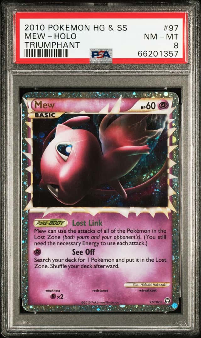 Pokémon 2010 HG & SS Triumphant Mew Holo Rare 97/102 PSA 8 Prime