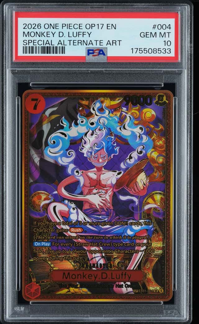 2026 ONE PIECE OP17 EN #004 MONKEY D. LUFFY SPECIAL ALTERNATE ART PSA 10