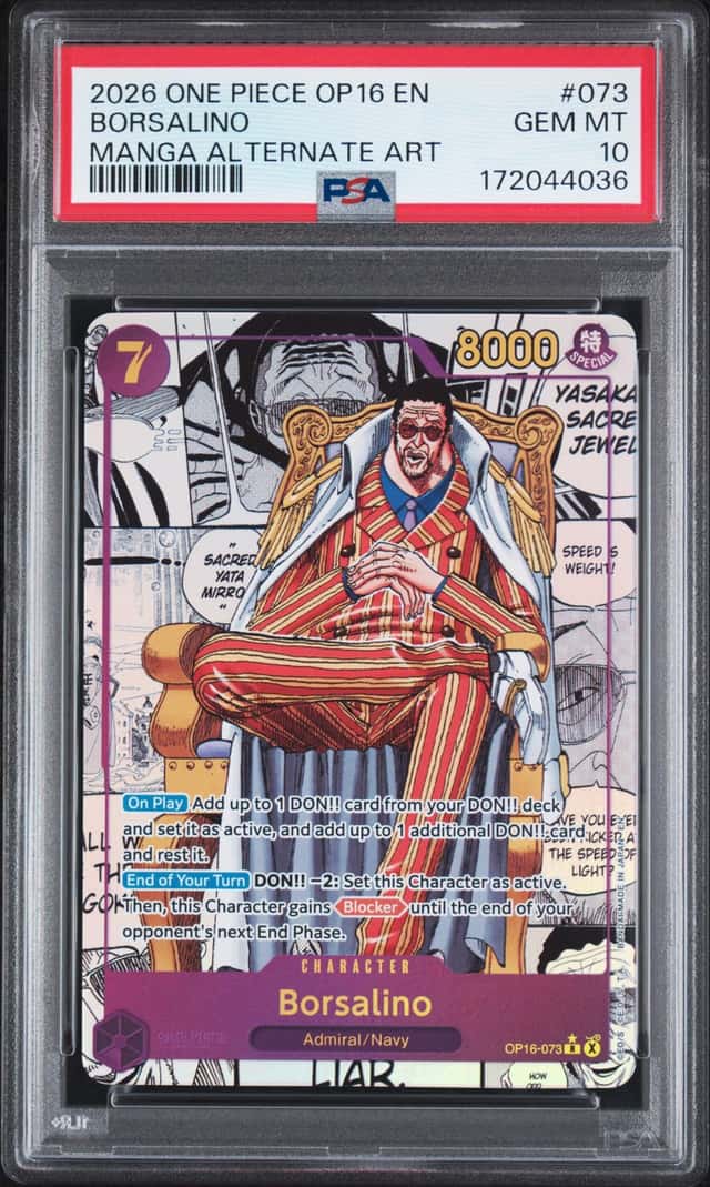 2026 ONE PIECE OP16-THE TIME OF BATTLE MANGA ALTERNATE ART #073 BORSALINO PSA 10