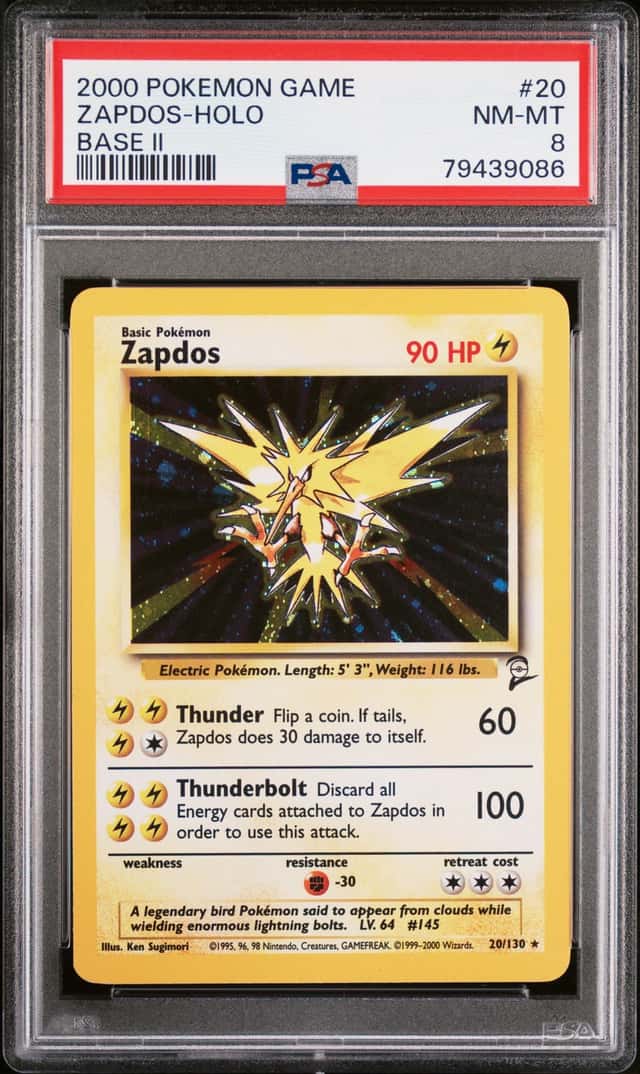 2000 POKEMON BASE SET 2 #20/130 ZAPDOS HOLO PSA 8