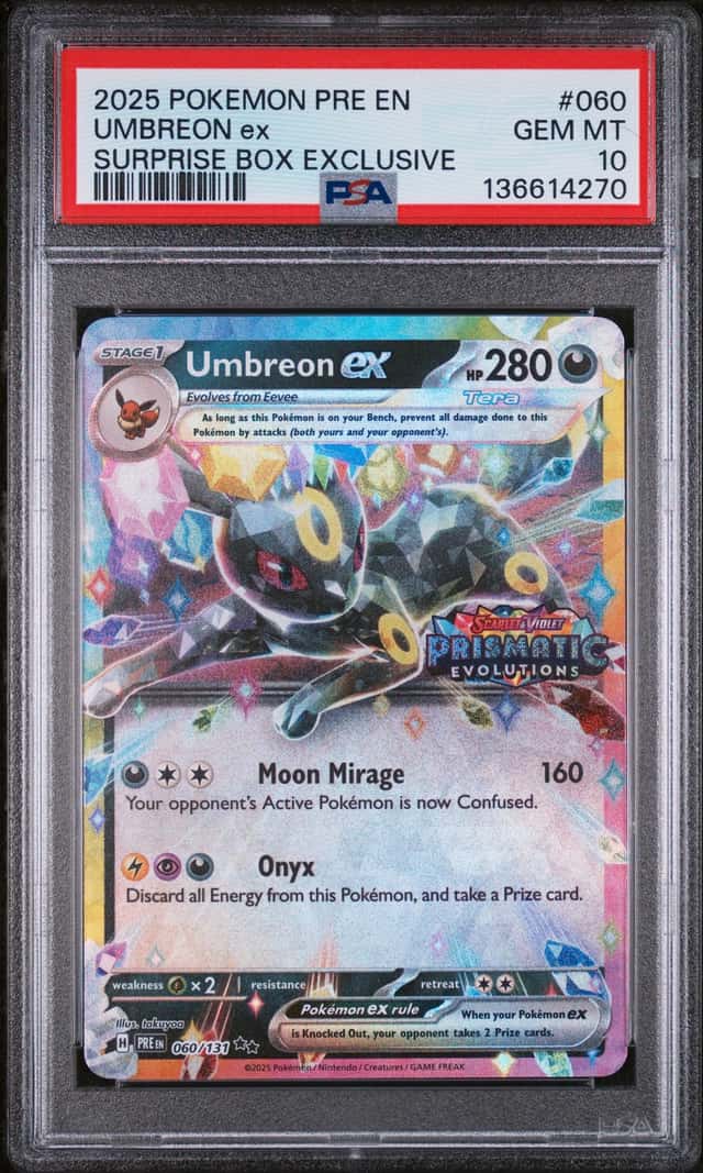 UMBREON EX PSA 10 2025 POKEMON PRE #060/131 SURPRISE BOX EXCLUSIVE