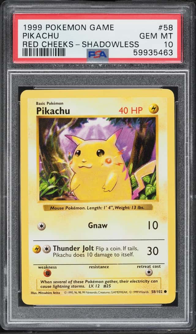 1999 Pokemon Base Set Shadowless Red Cheeks Pikachu #58 PSA 10 GEM MINT