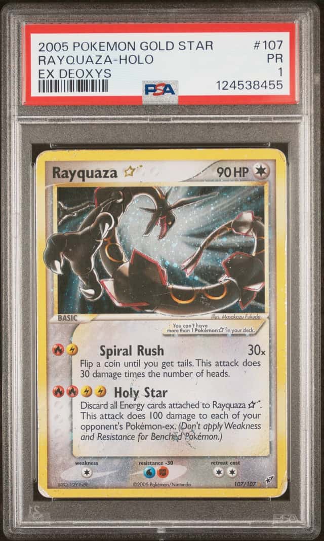2005 Pokemon Gold Star Rayquaza Holo EX Deoxys PSA 1