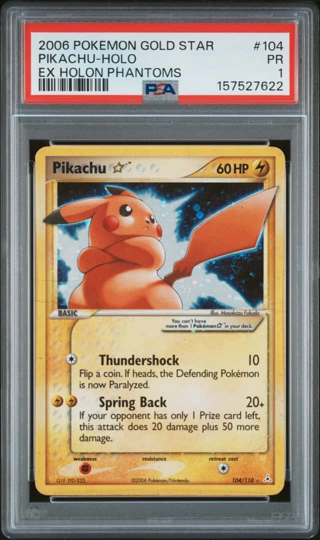 2006 Pokemon Gold Star Pikachu Holo EX Holon Phantoms PSA 1