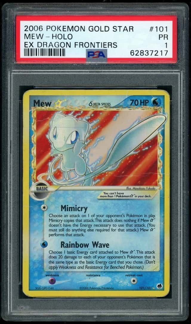 2006 Pokemon Gold Star Mew Holo EX Dragon Frontiers PSA 1