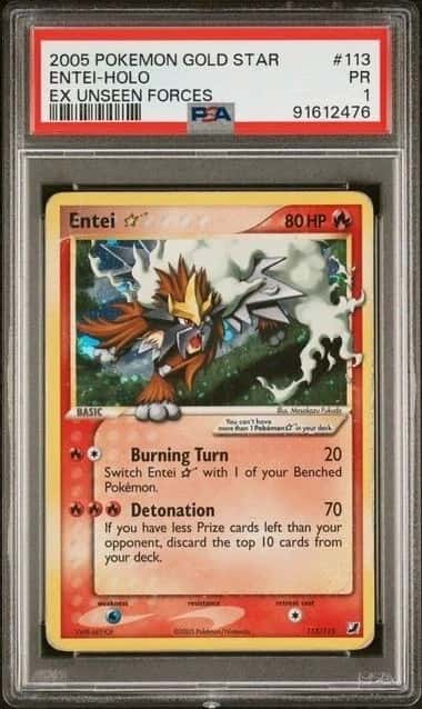 2005 Pokemon Gold Star  Entei Holo EX Unseen Forces PSA 1