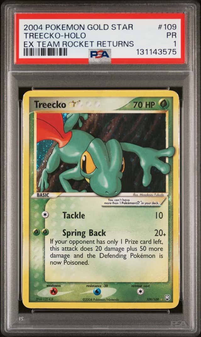2004 Pokemon Gold Star Treecko Holo EX Team Rocket Returns PSA 1