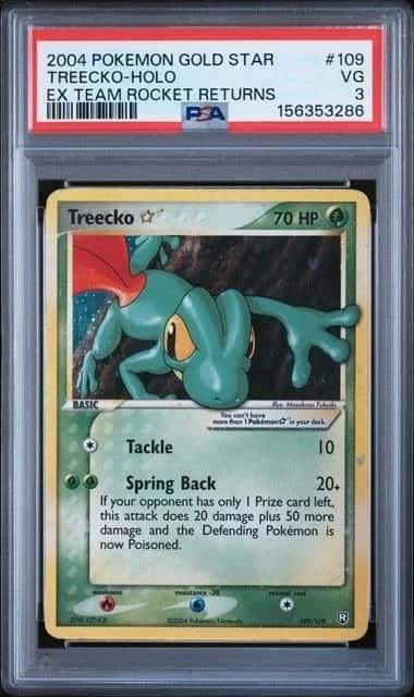 2004 Pokemon Gold Star Treecko Holo EX Team Rocket Returns PSA 3