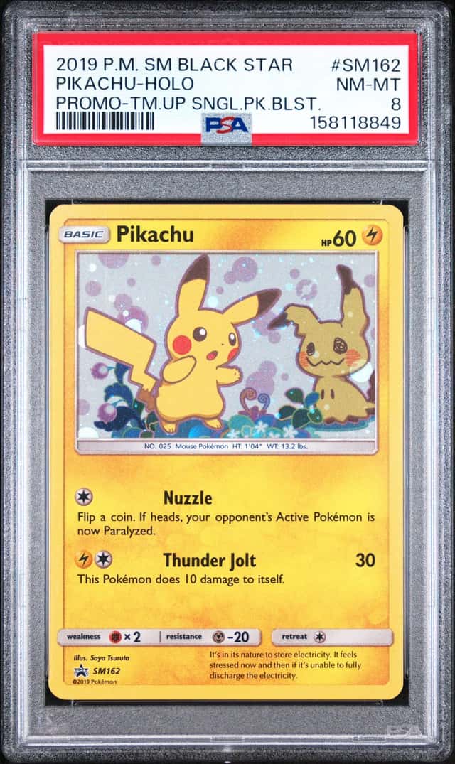 2019 Pokemon SM Black Star Promo Team Up Sngl. #SM162 Pikachu Holo PSA 8