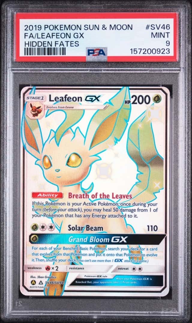 2019 POKEMON SUN & MOON HIDDEN FATES #SV46 FULL ART/LEAFEON GX PSA 9