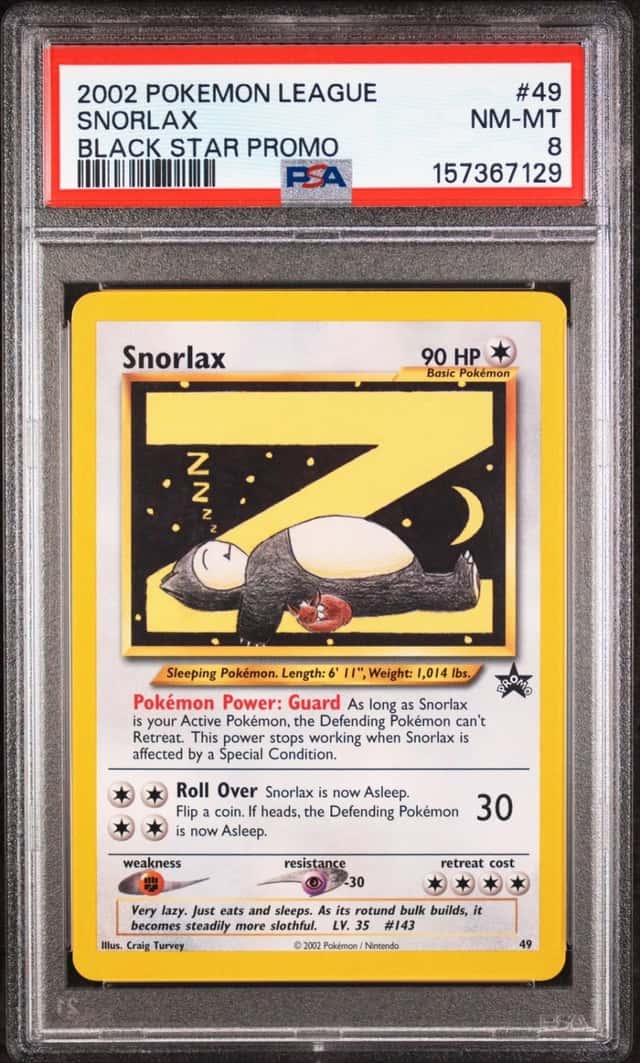 2002 POKEMON LEAGUE PROMO BLACK STAR #49 SNORLAX PSA 8