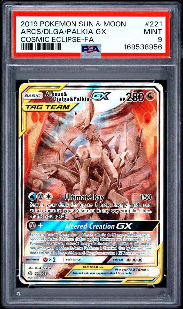 2019 ARCEUS & DIALGA & PALKIA GX 221/236 COSMIC ECLIPSE POKEMON PSA 9