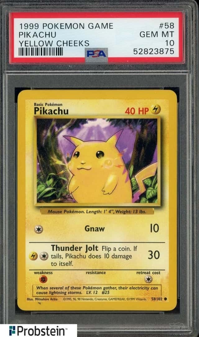 1999 Pokemon Game Yellow Cheeks #58 Pikachu PSA 10 GEM MINT