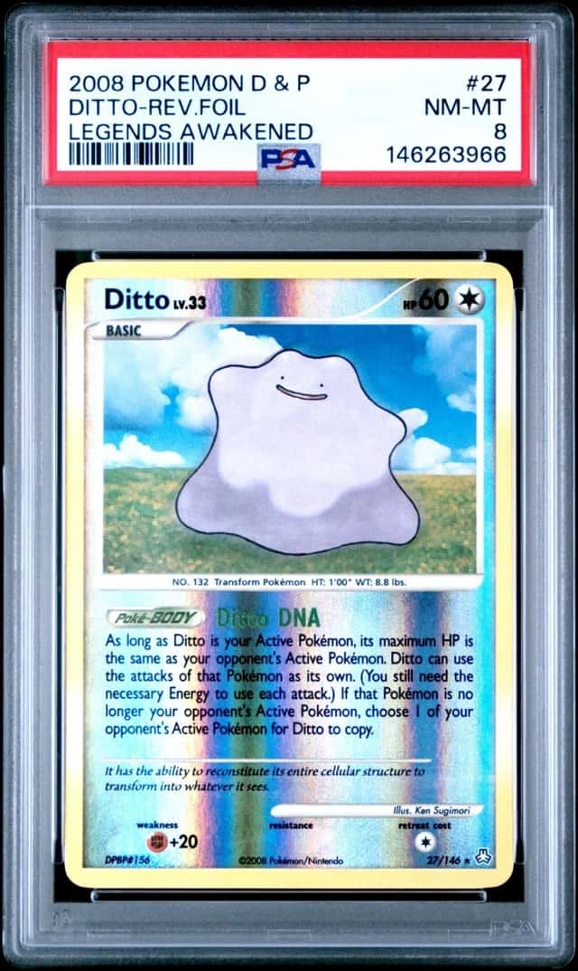 2008 POKEMON DITTO-REV.FOIL LEGENDS AWAKENED DIAMOND & PEARL #27 PSA 8
