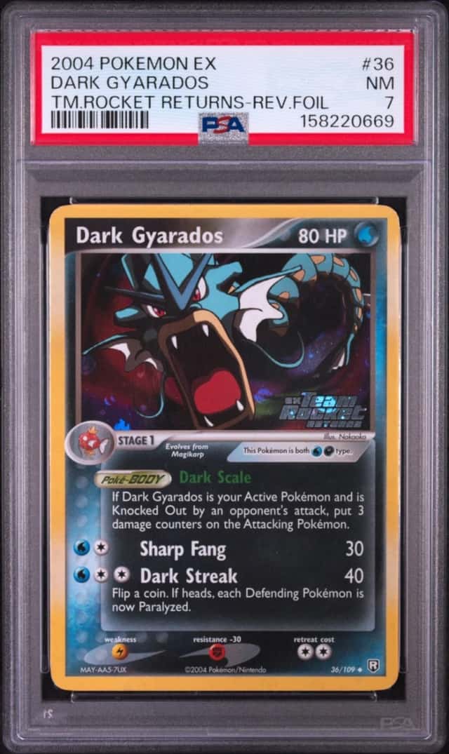 2004 POKEMON EX TEAM ROCKET RETURNS #36 DARK GYARADOS-REVERSE FOIL PSA 7