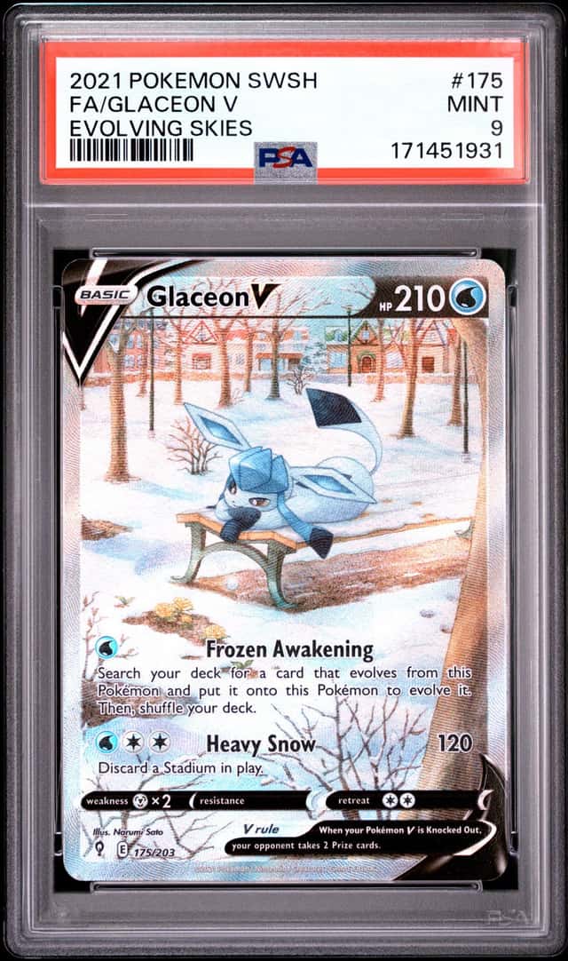2021 POKEMON SWORD & SHIELD EVOLVING SKIES #175 FULL ART/GLACEON V PSA 9