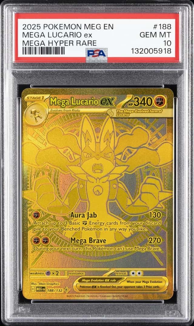 2025 POKEMON MEG EN-MEGA EVOLUTION MEGA HYPER RARE #188 MEGA LUCARIO EX PSA 10