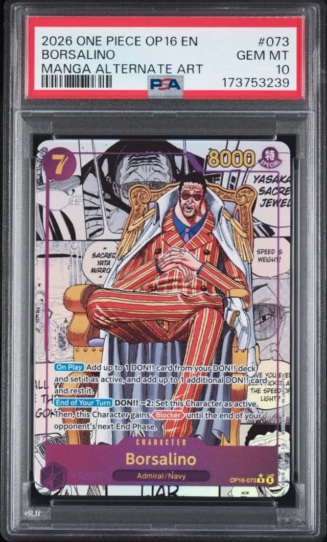 2026 ONE PIECE OP16-THE TIME OF BATTLE MANGA ALTERNATE ART #073 BORSALINO PSA 10