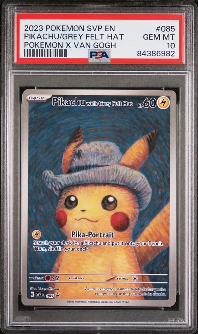 PTCG 宝可梦 PSA 10 戴着灰色毡帽的皮卡丘 2023 085 PROMO SVP 朱紫 黑色之星 梵高联名 英文
