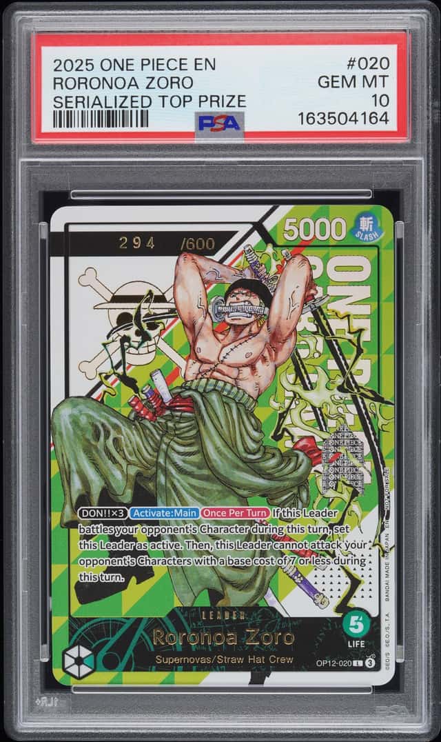 2025 One Piece En Serialized Top Prize #020 Roronoa Zoro 294/600 PSA 10 GEM MINT