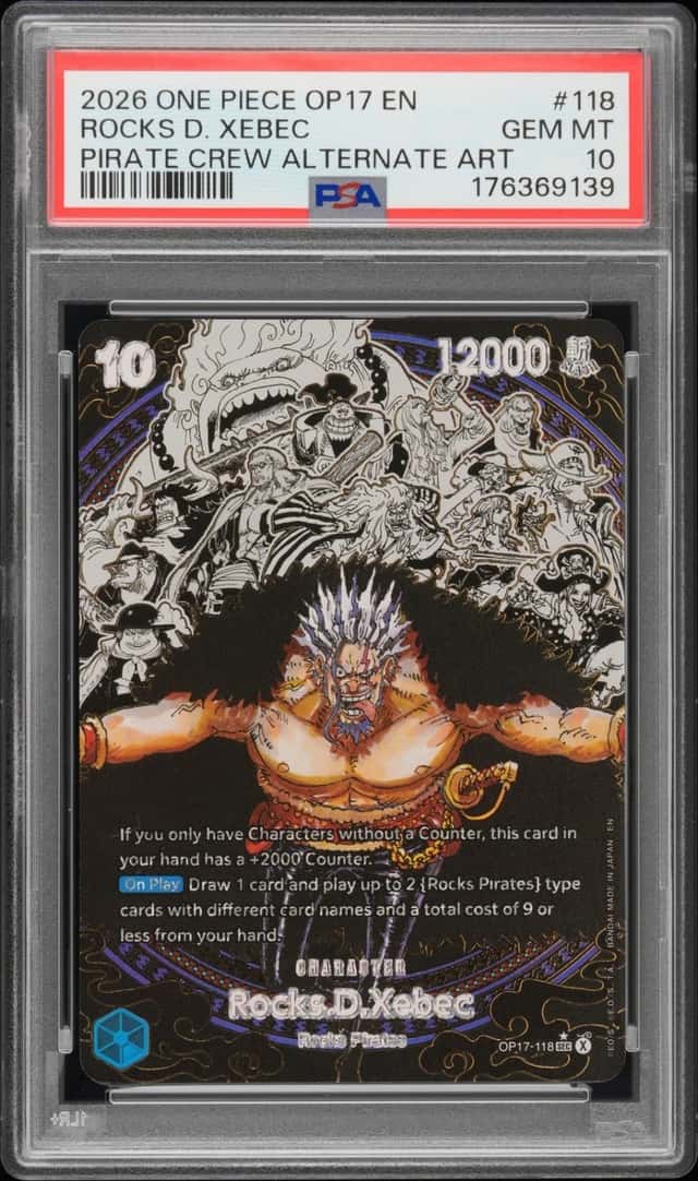 2026 ONE PIECE THE WORLD'S STRONGEST WARRIORS ALT ART #118 ROCKS D. XEBEC PSA 10