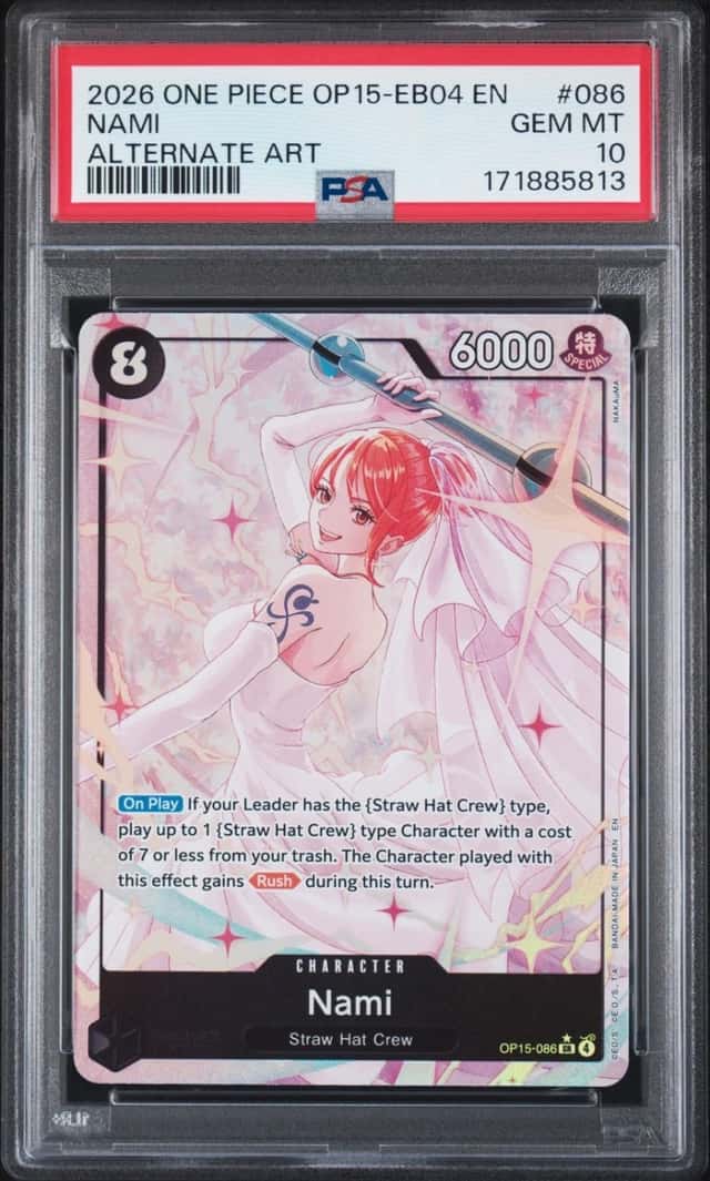2026 ONE PIECE OP15-EB04-ADVENTURE ON KAMI'S ISLAND ALTERNATE ART NAMI PSA 10