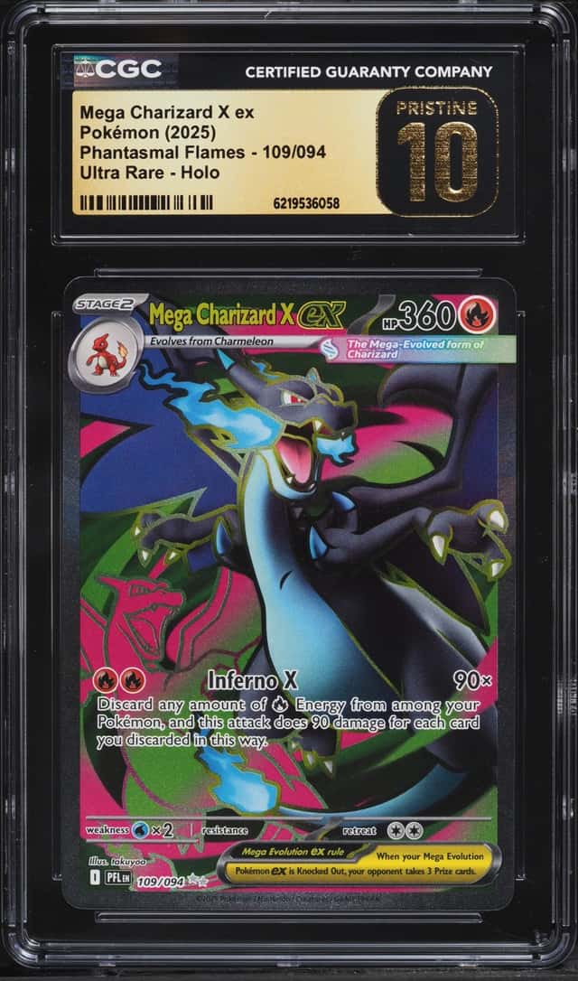 2025 Pokemon Mega Evolution Phantasmal Flames Full Art Mega Charizard X EX #109 CGC 10 PRISTINE