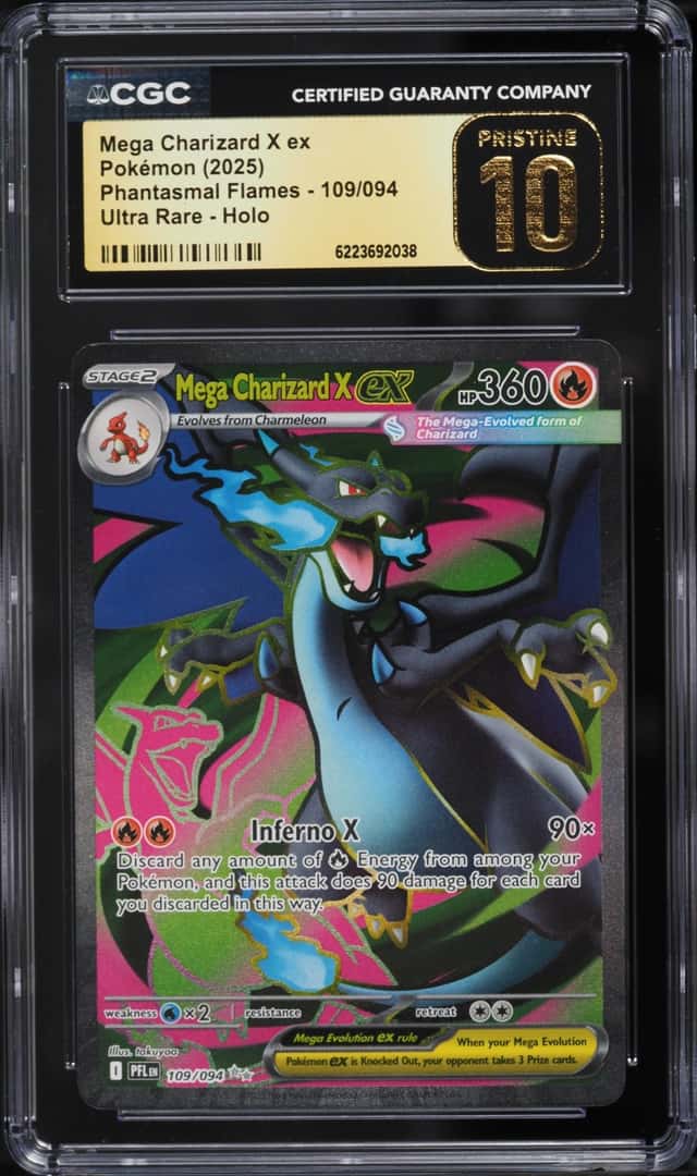 2025 Pokemon Mega Evolution Phantasmal Flames Full Art Mega Charizard X Ex #109 CGC 10 PRISTINE