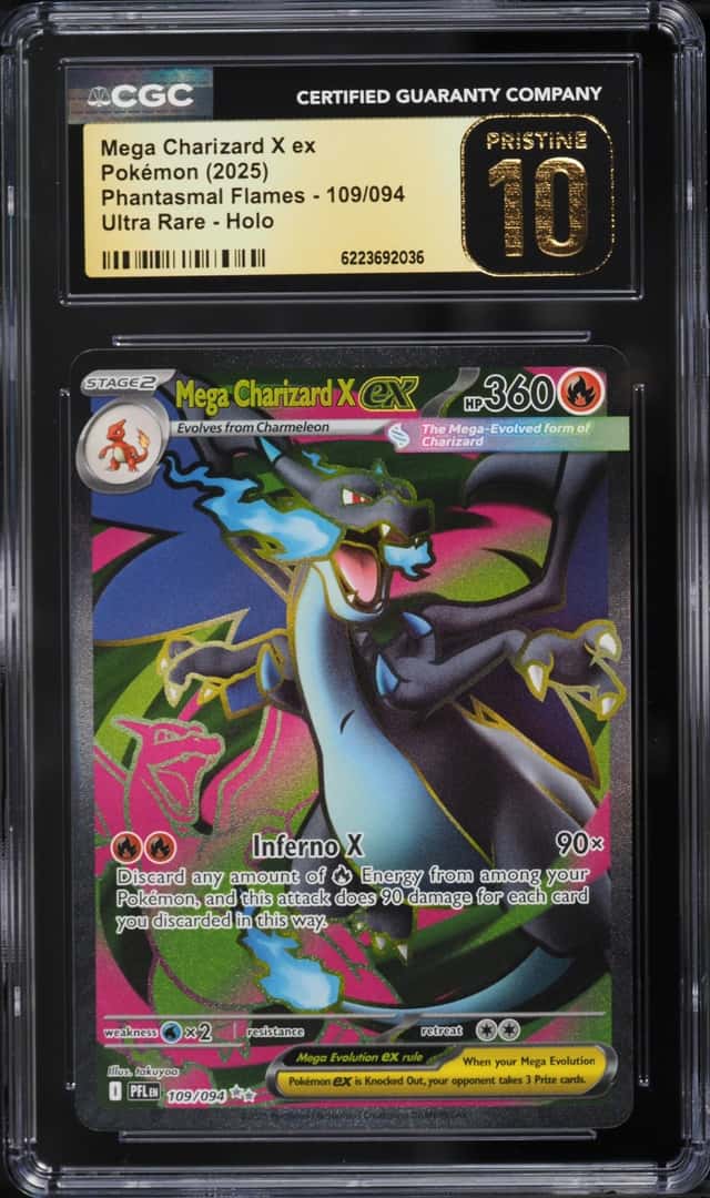 2025 Pokemon Mega Evolution Phantasmal Flames Full Art Mega Charizard X Ex #109 CGC 10 PRISTINE