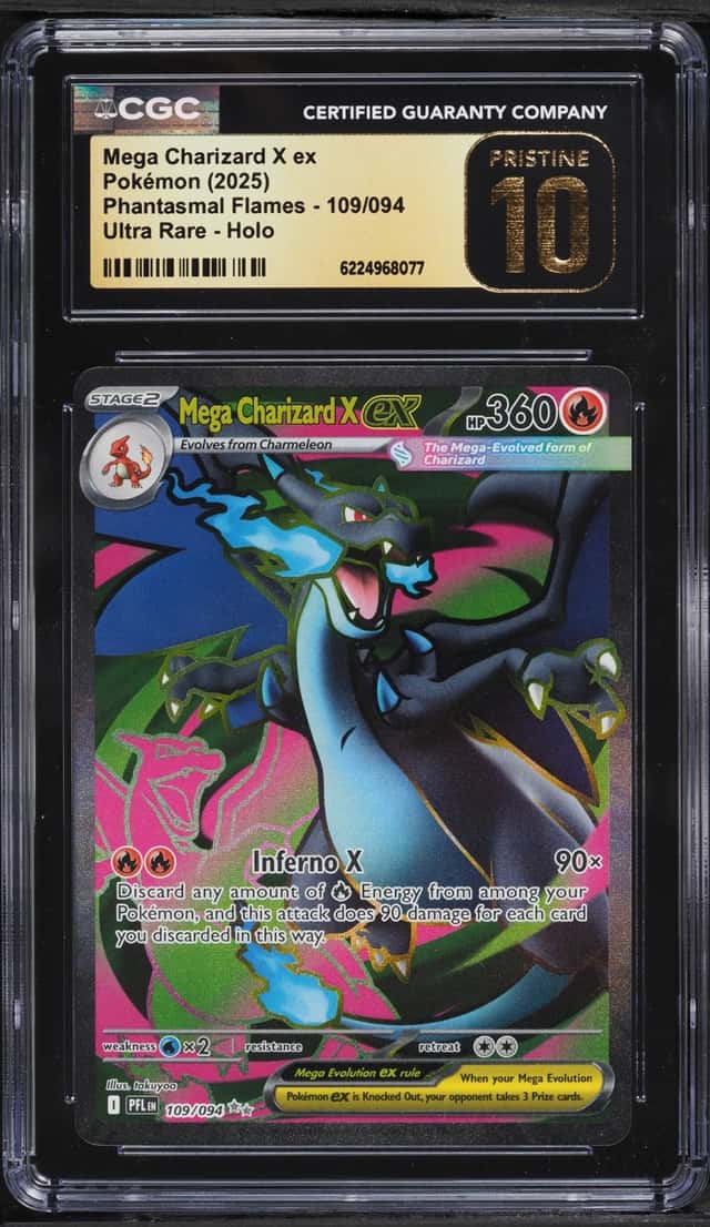2025 Pokemon Mega Evolution Phantasmal Flames Full Art Mega Charizard X EX #109 CGC 10 PRISTINE