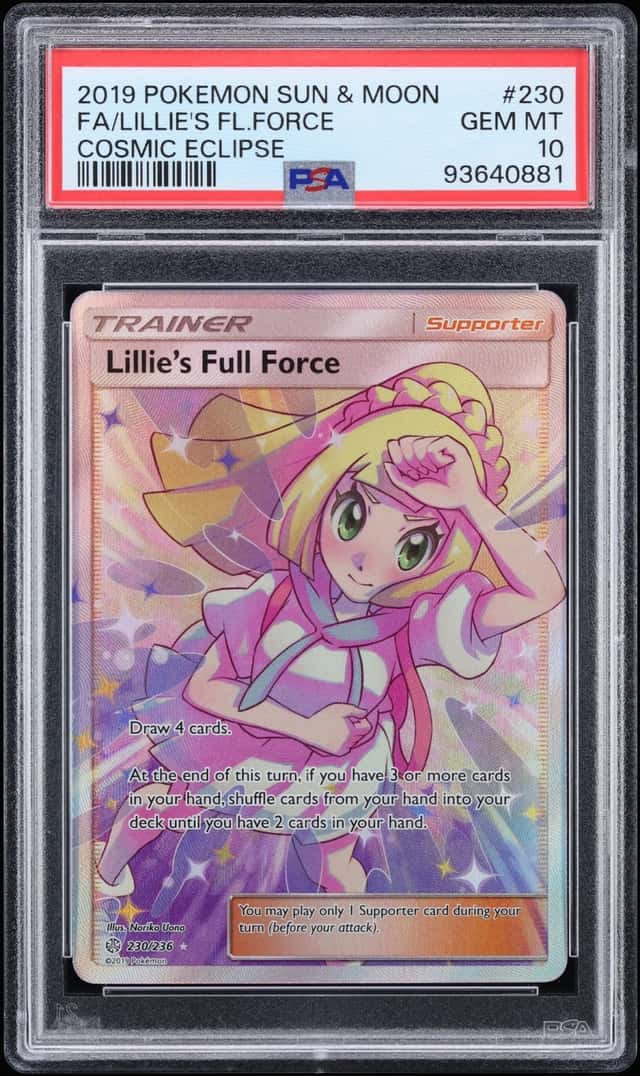 2019 Pokemon Sun & Moon Cosmic Eclipse Full Art Lillie's Full Force #230 PSA 10 GEM MINT