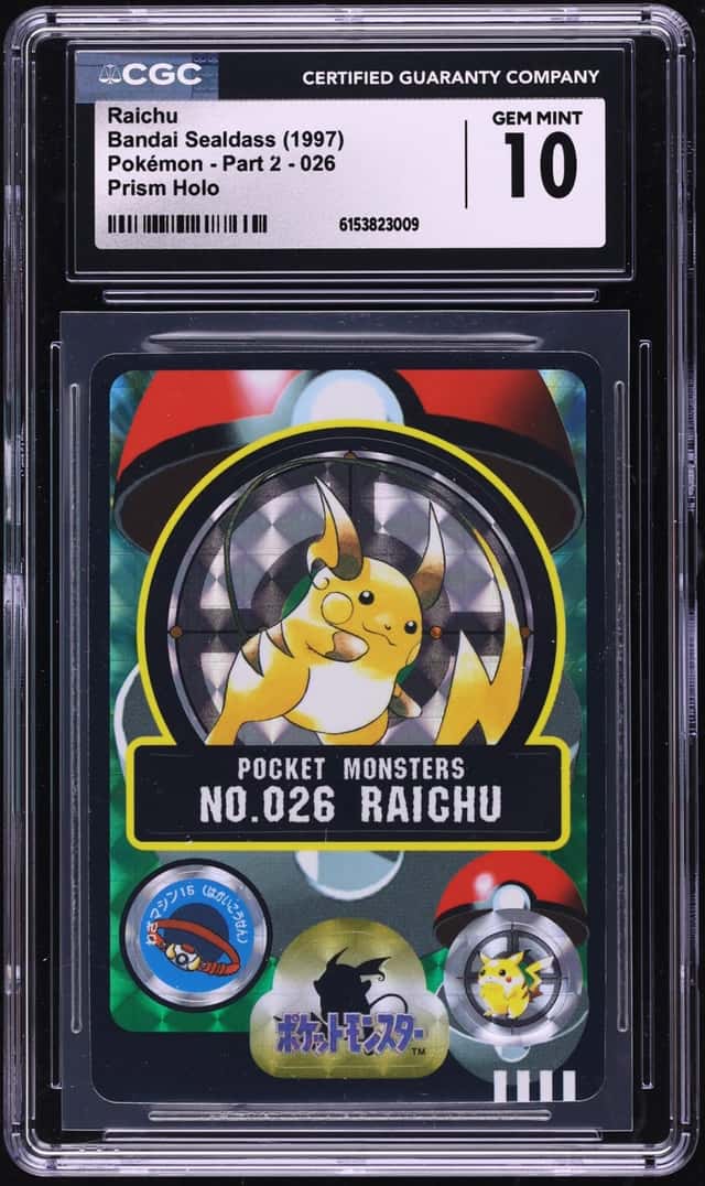1997 Pokemon Japanese Bandai Sealdass Part 2 Prism Holo Raichu #26 CGC 10 GEM MINT