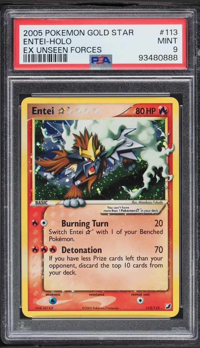 2005 Pokemon EX Unseen Forces Holo Entei Gold Star #113 PSA 9 MINT