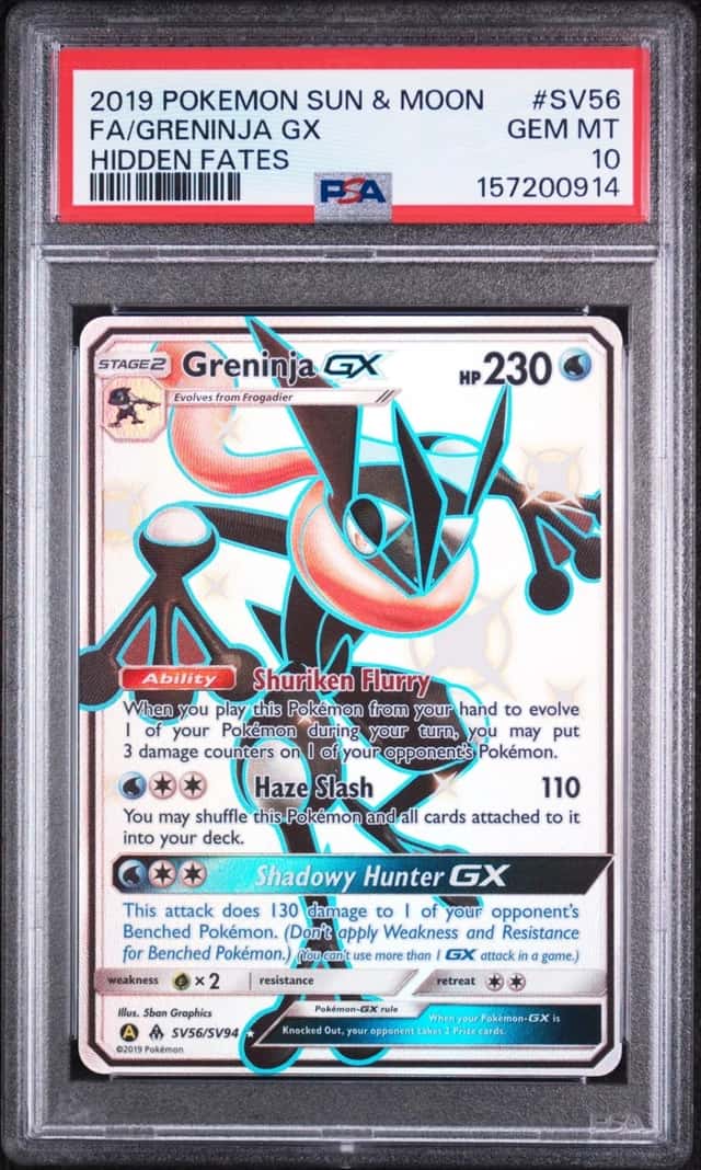 2019 POKEMON SUN & MOON HIDDEN FATES #SV56 FULL ART/GRENINJA GX PSA 10