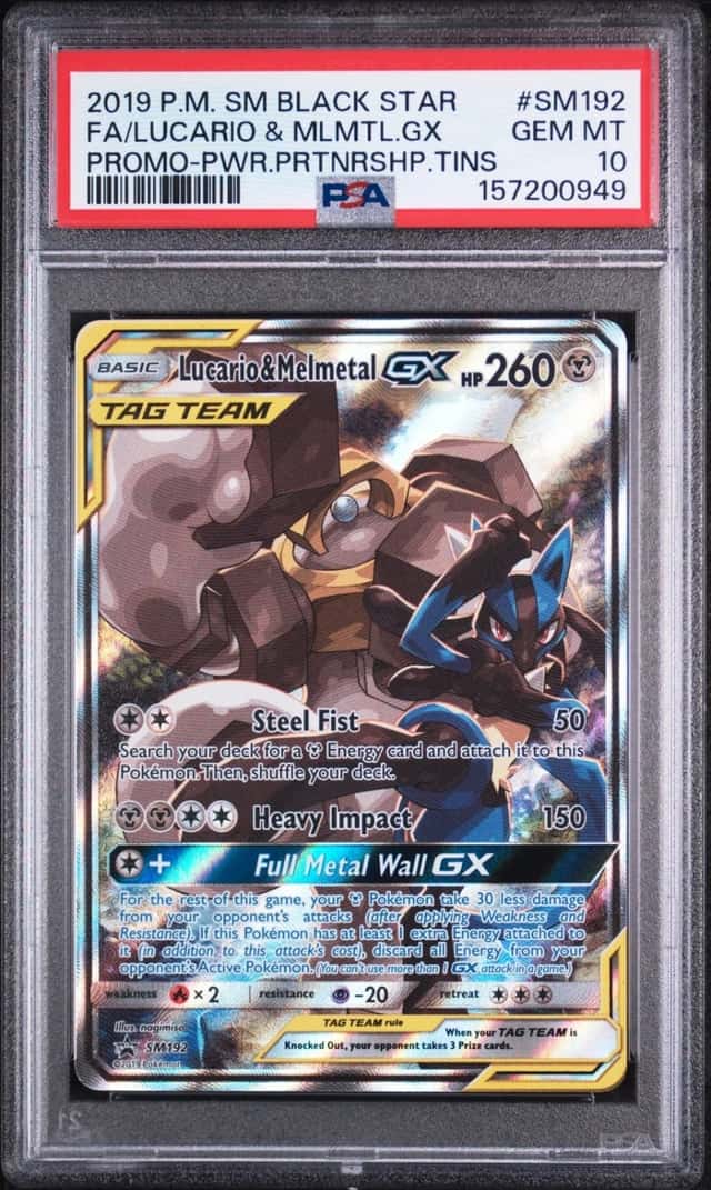 2019 POKEMON SM BLACK STAR PROMO #SM192 FULL ART/LUCARIO & MELMETAL GX PSA 10