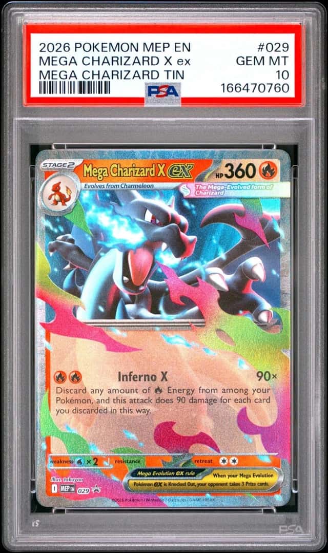 2026 POKEMON MEGA CHARIZARD TIN BLACK STAR PROMO #029 MEGA CHARIZARD X EX PSA 10