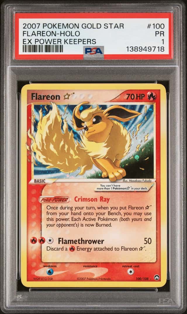 2007 Pokemon Gold Star Flareon Holo EX Power Keepers PSA 1 
