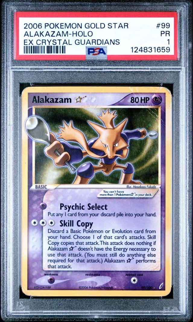 2006 Pokemon Gold Star Alakazam Holo EX Crystal Guardians PSA 1