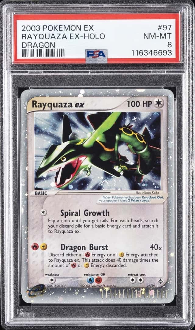 2003 POKEMON EX DRAGON #97 RAYQUAZA EX-HOLO PSA 8