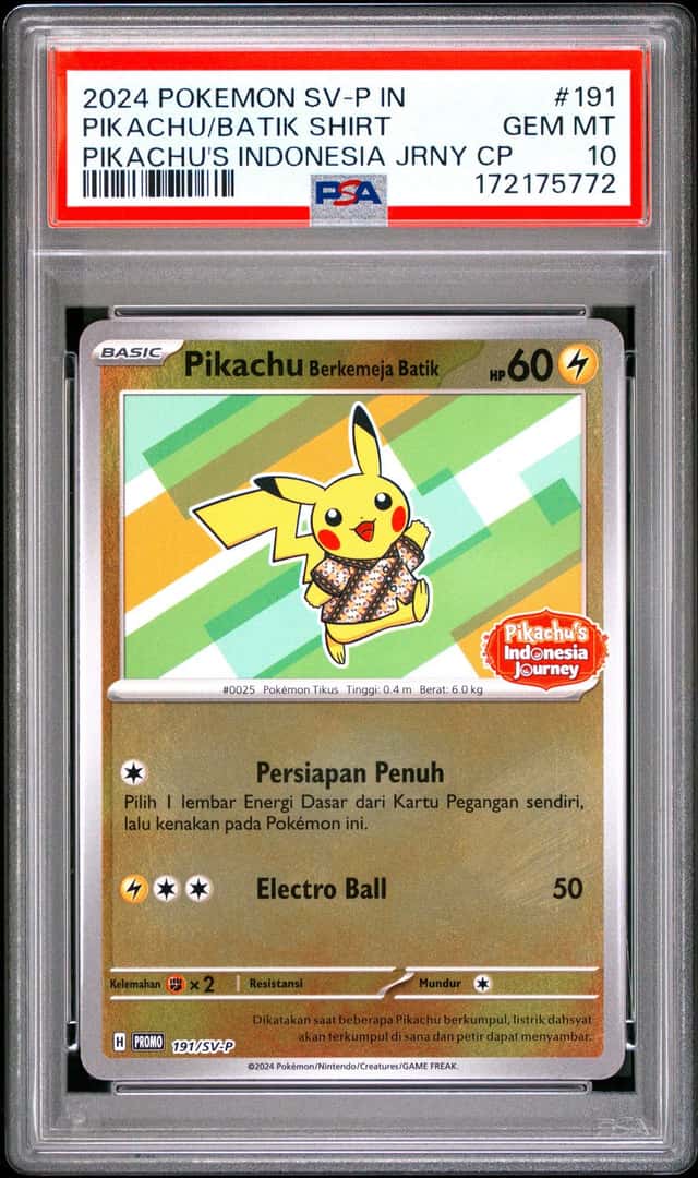 2024 POKEMON INDONESIAN SV-P PROMO #191 PIKACHU IN BATIK SHIRT PSA 10 Foil Holo