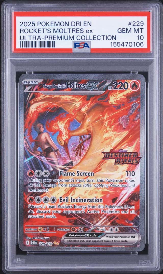 2025 Pokemon DRI EN Ultra Premium UPC #229 Rocket's Moltres ex PSA 10 GEM MINT