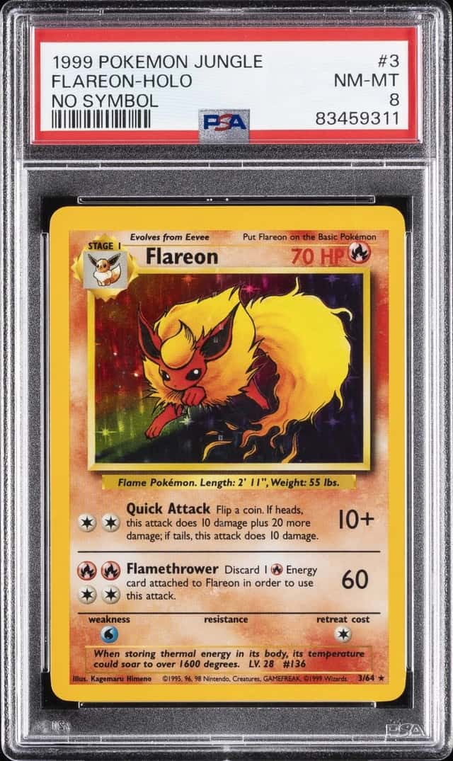 1999 POKEMON JUNGLE NO SYMBOL #3 FLAREON-HOLO PSA 8