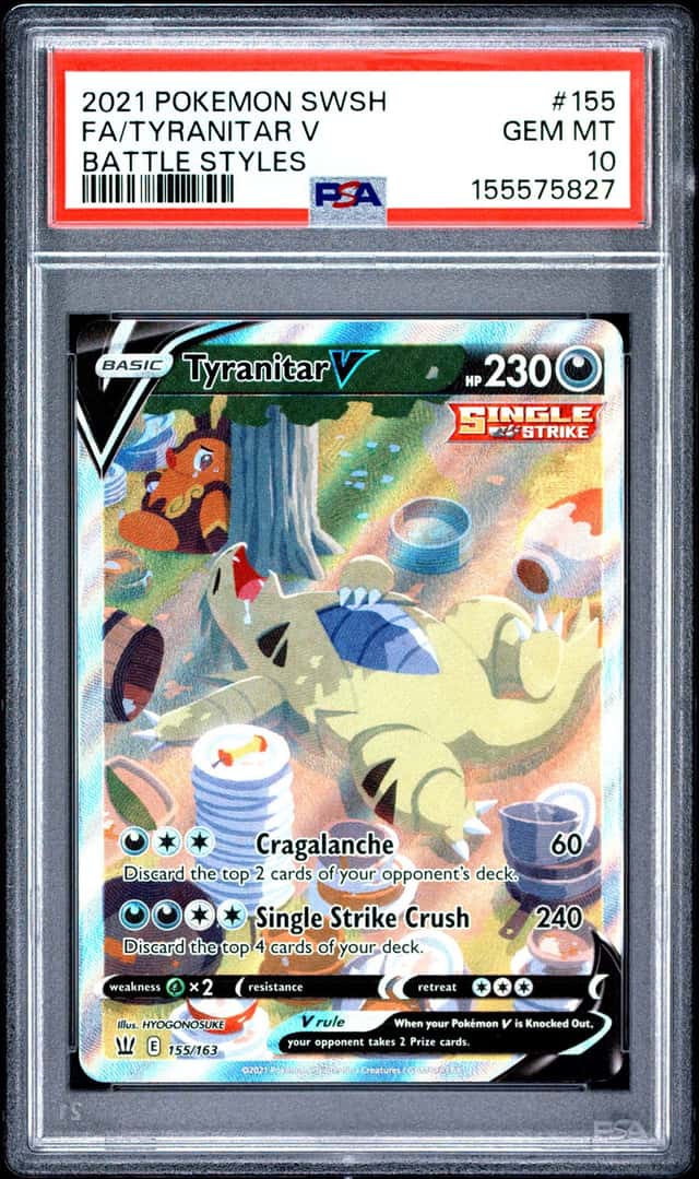 2021 Pokemon SWSH Battle Styles Tyranitar V Full Art #155/163 PSA 10 GEM MINT