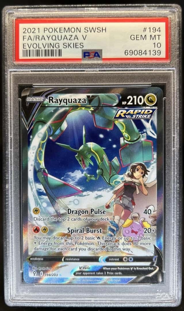 2021 Pokemon SWSH Evolving Skies Rayquaza V Full Art Ultra Rare #194/203 PSA 10