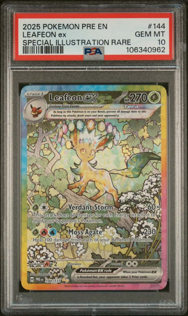2025 Pokemon Prismatic Evolutions Leafeon ex #144/131 PSA 10 GEM MINT